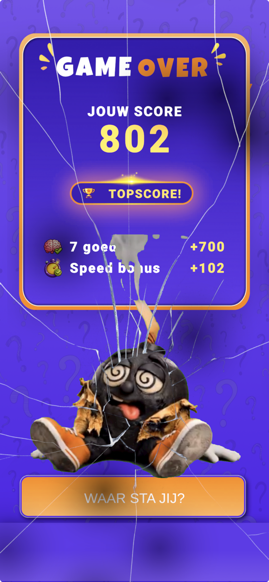 TikTakTrivia game-over uitdaging scherm